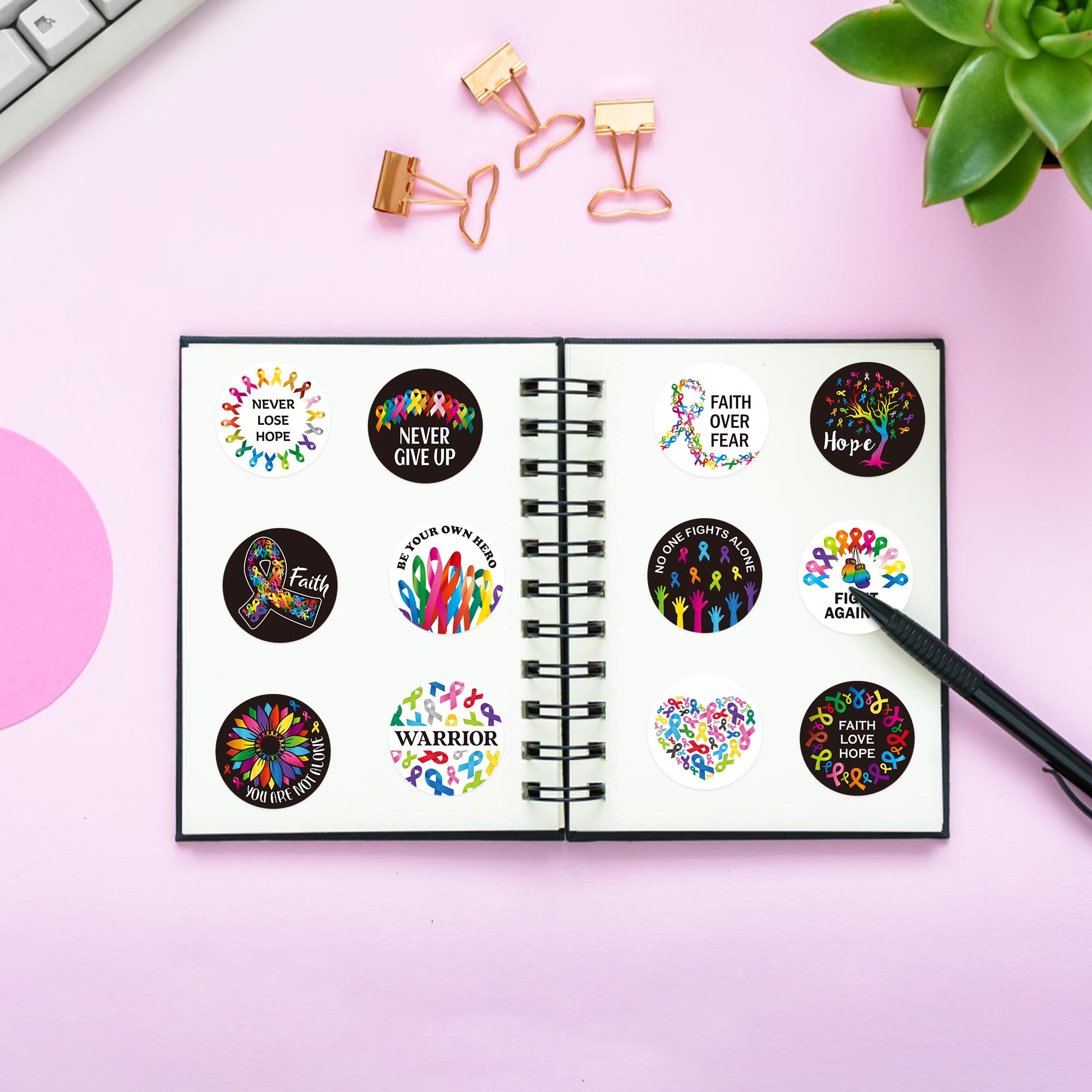 BeYumi round cancer decals with ribbons for versatile gift ready expression.