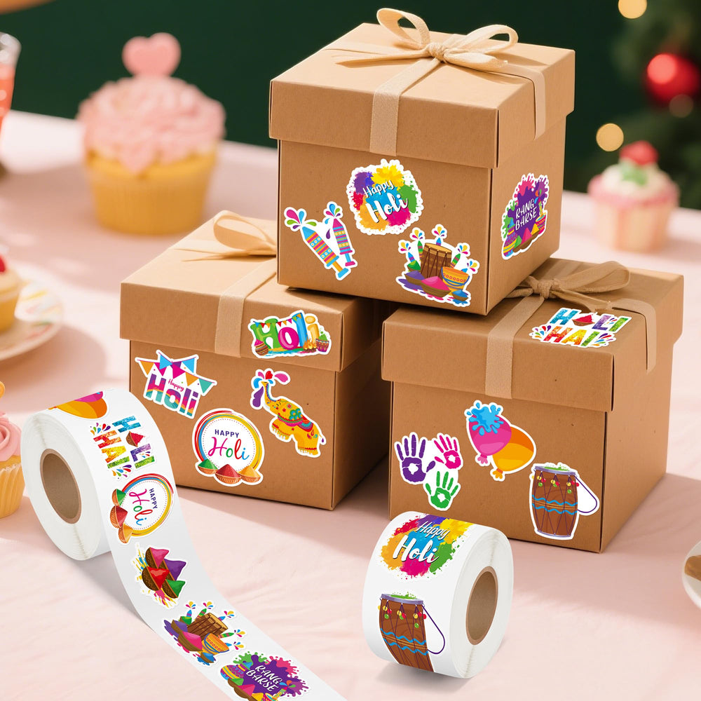 BeYumi Holi sticker rolls in gift-ready packaging for party favors.