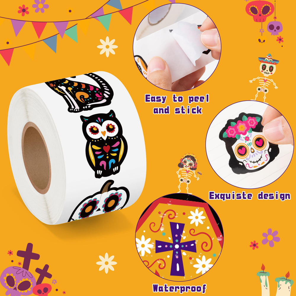 BeYumi sugar skull stickers used in classroom crafts for Dia de Los Muertos projects