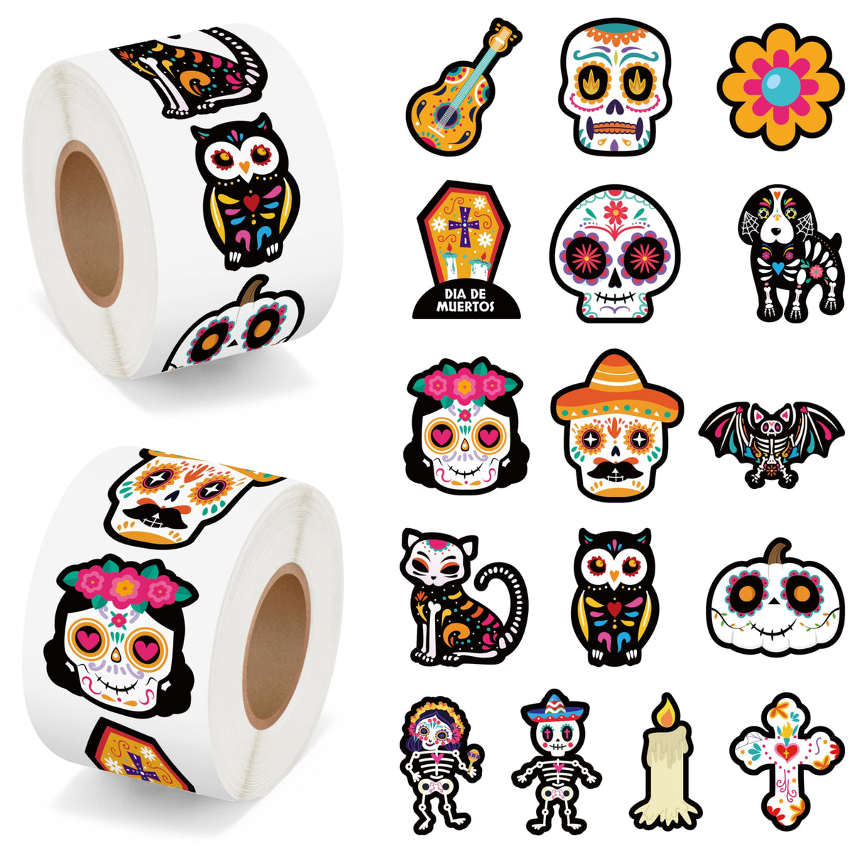 BeYumi sugar skull roll sticker applied to guitar for festive decor