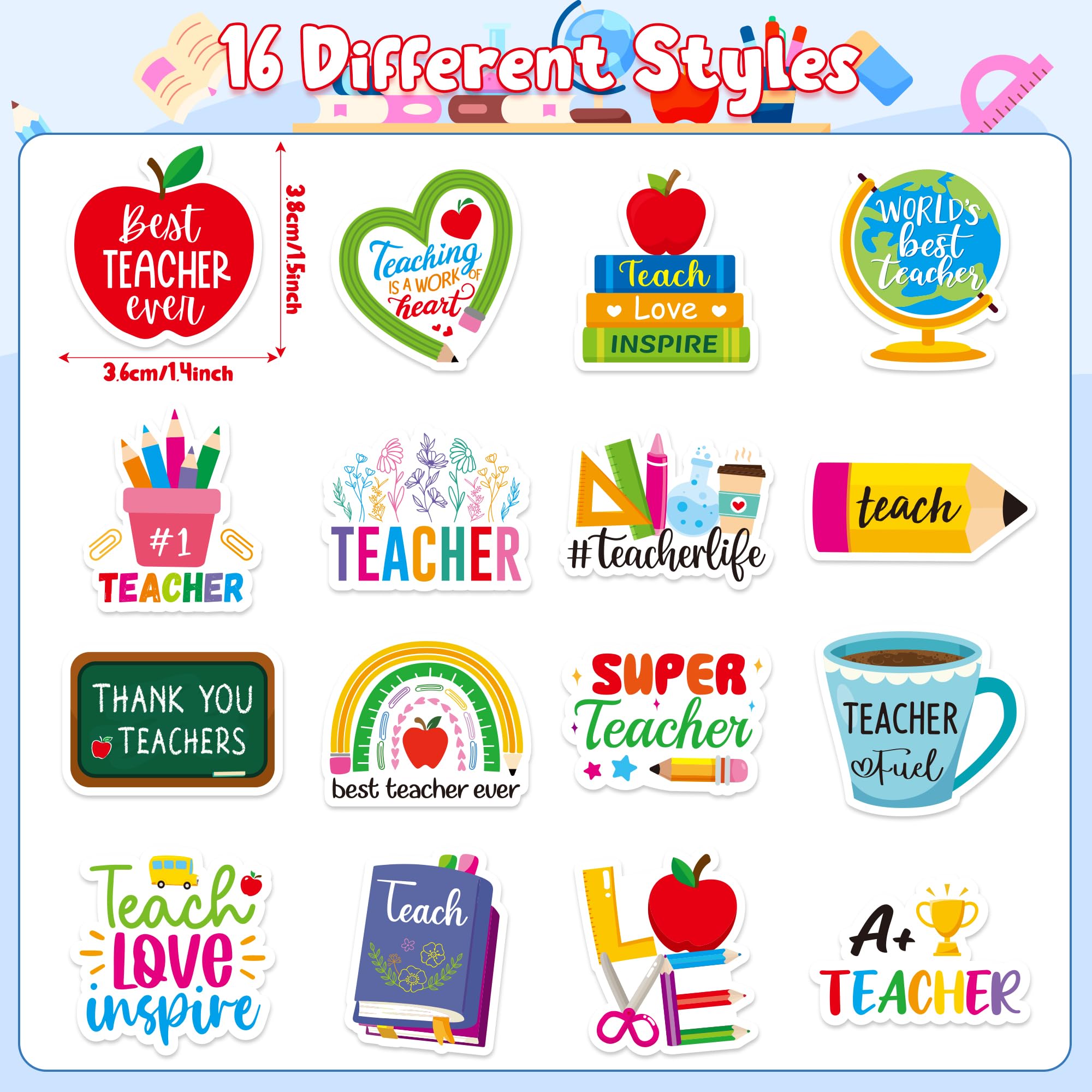 BeYumi Thank You Teacher stickers on a laptop display showcase durable, long-lasting color.