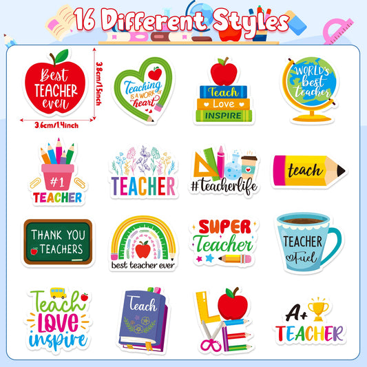 BeYumi Thank You Teacher stickers on a laptop display showcase durable, long-lasting color.