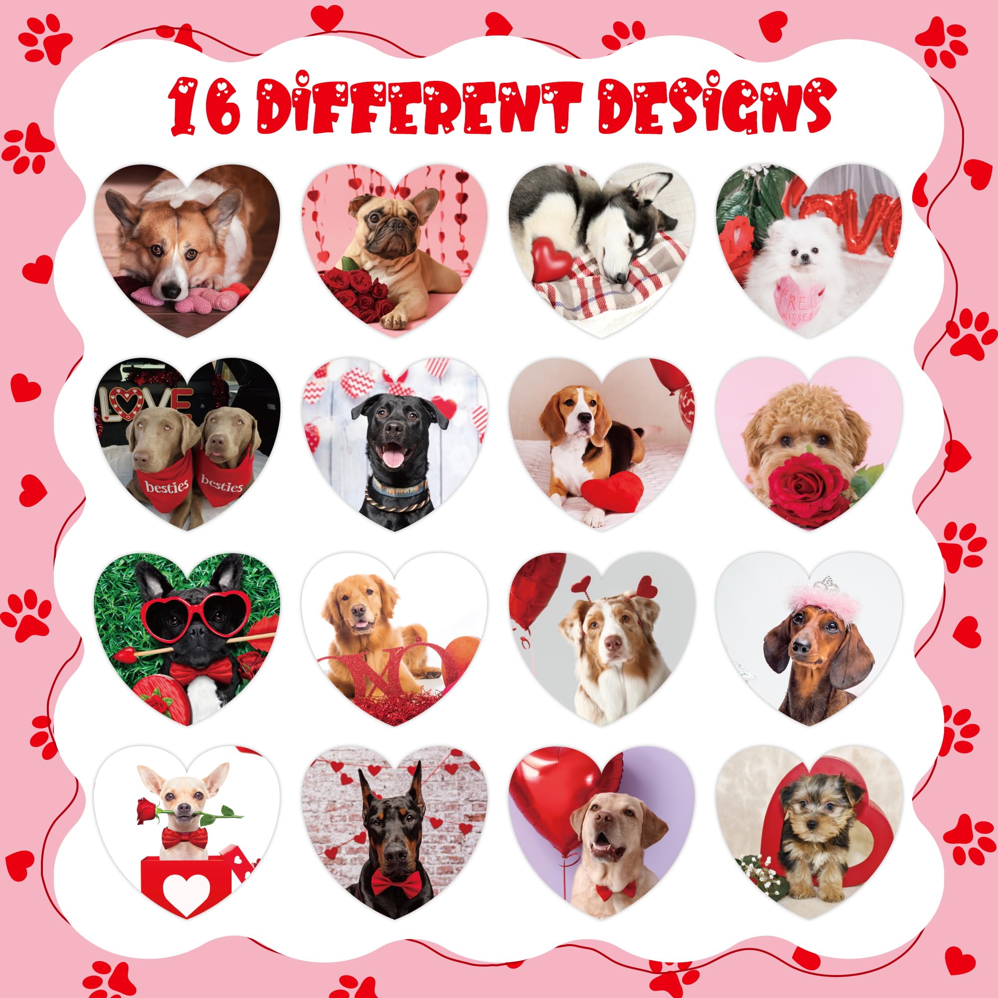 BeYumi Valentine dog stickers roll 2 showcases 16 breeds for envelopes and crafts.