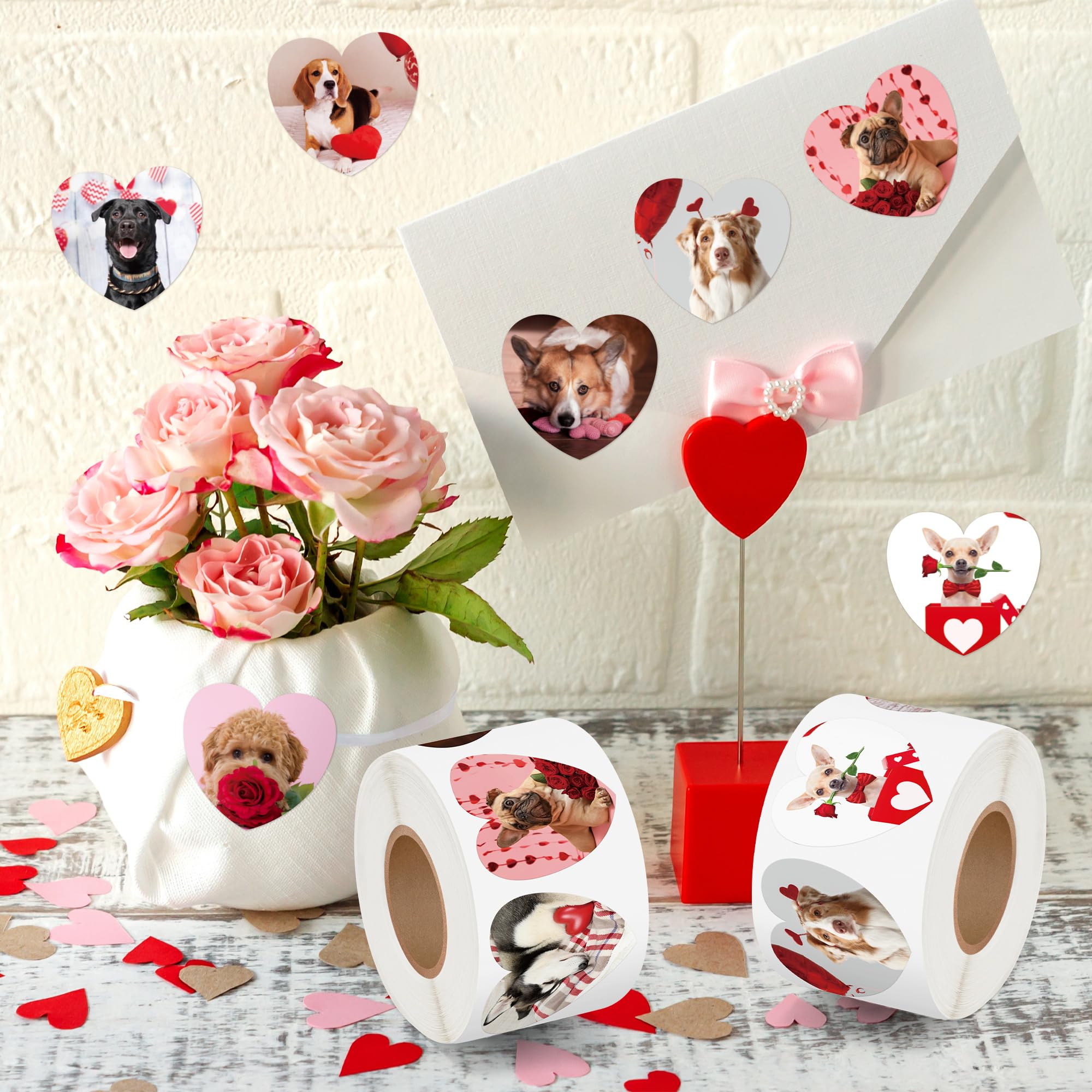 BeYumi Valentine dog stickers roll 4 durable, waterproof finish for journaling pages.