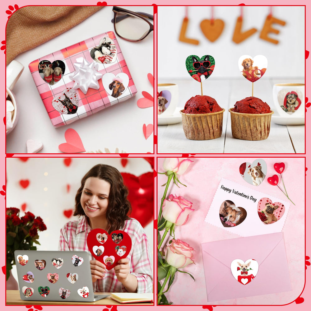 BeYumi Valentine dog stickers roll 5 great for party decor and greeting cards.