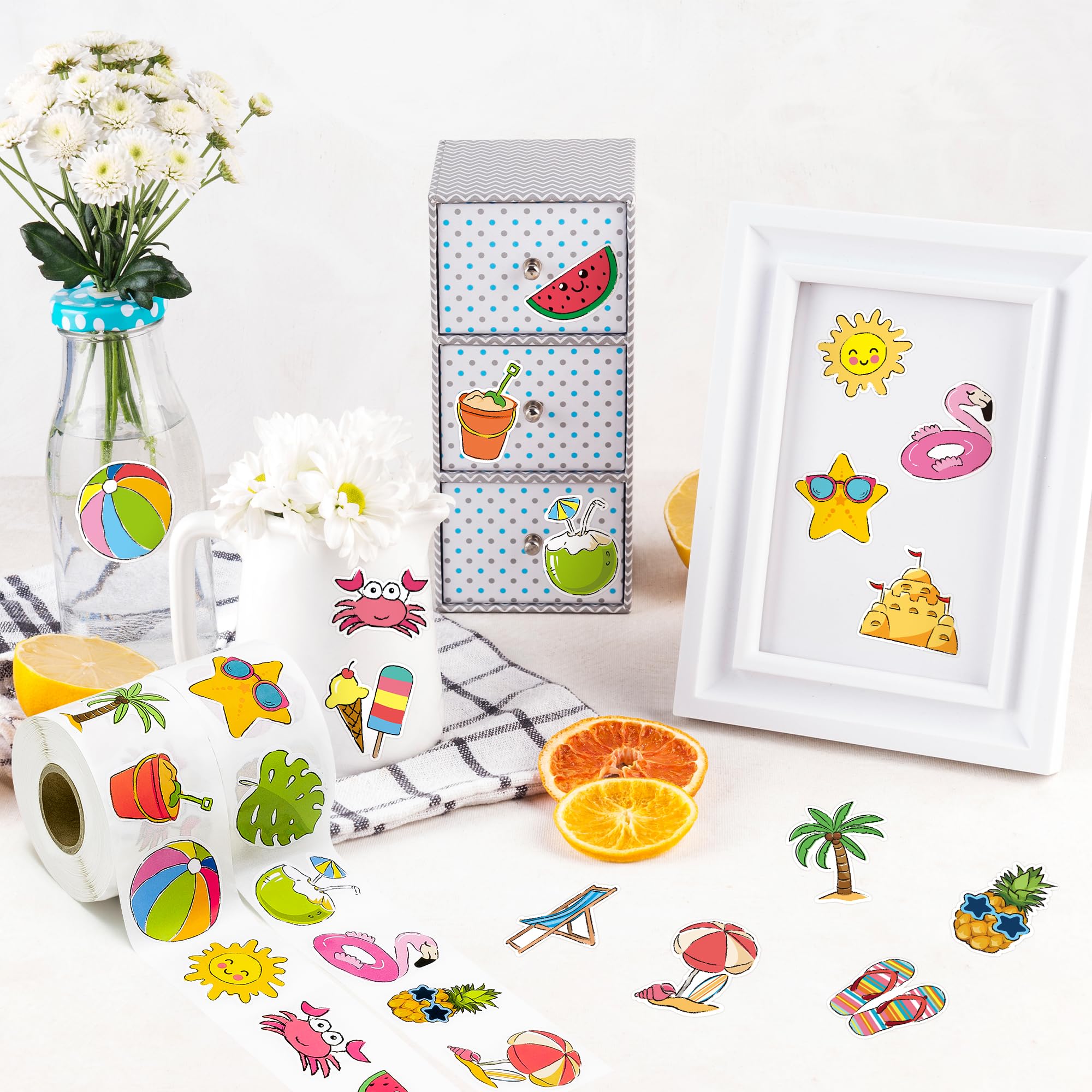 BeYumi watermelon and pineapple flamingo sticker set on screen.