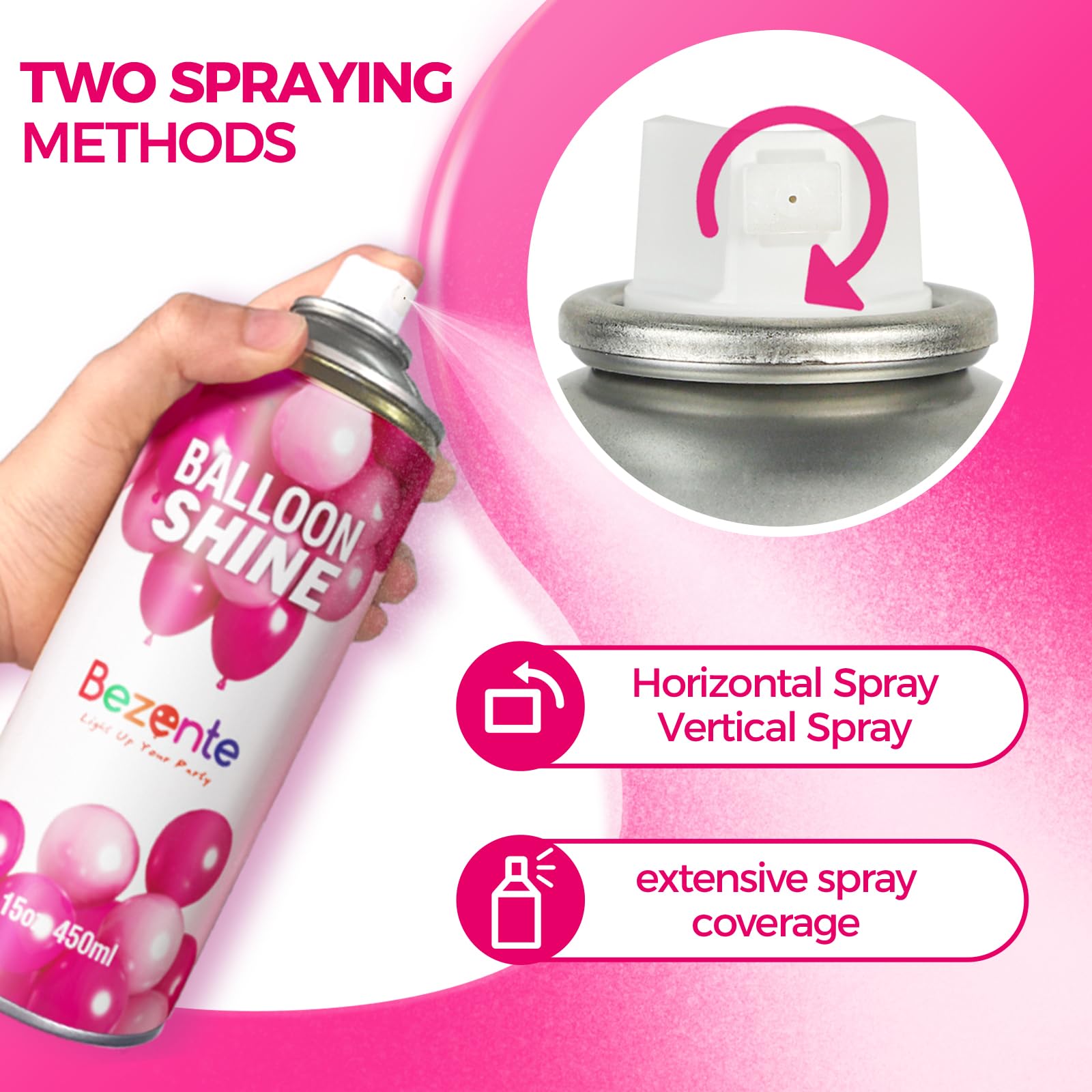 Bezente Balloon Shine Spray indoors, delivering non-slip, durable gloss for elegant balloon decor.