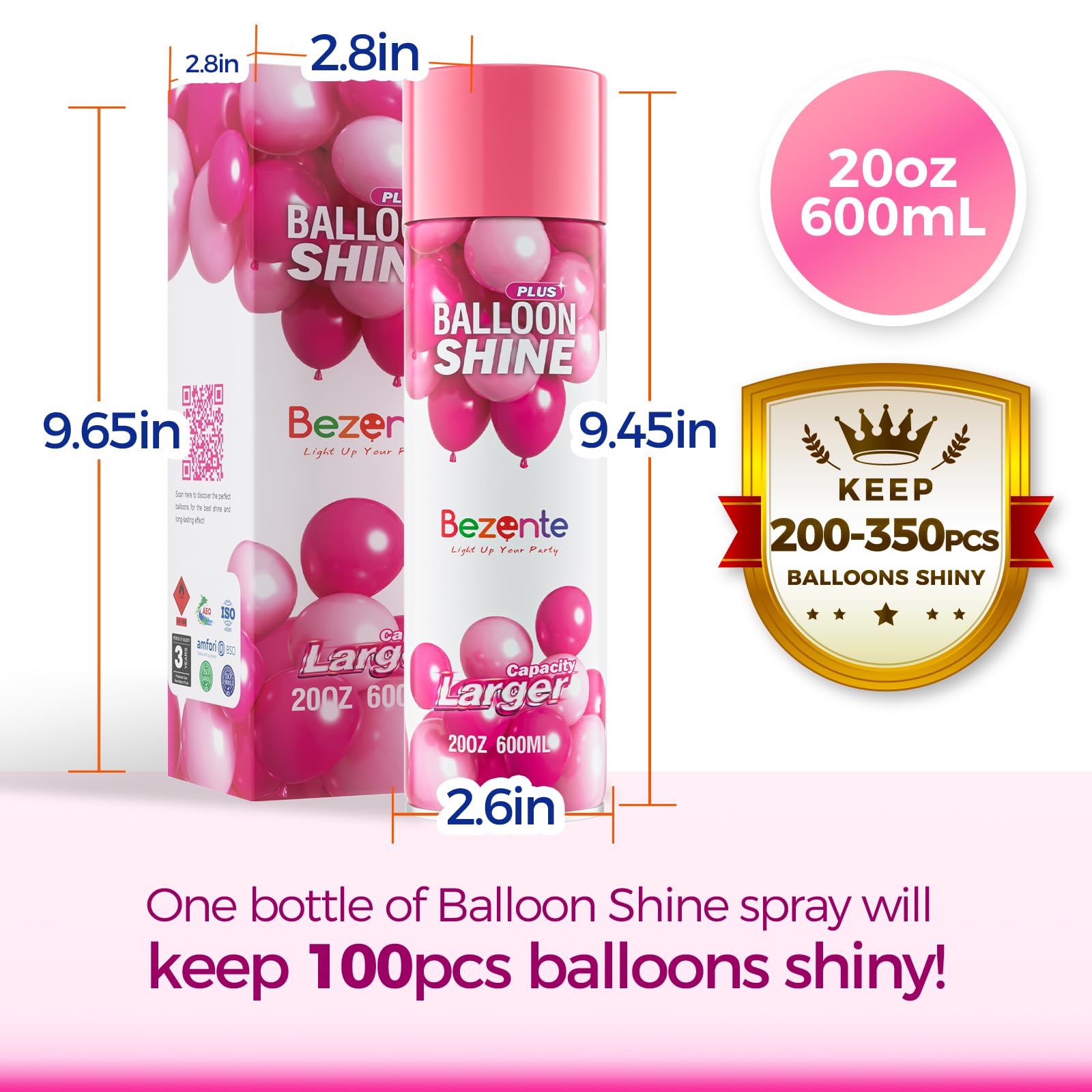 Bezente Balloon Shine waterproof-durable spray protects balloons with a lasting glow outdoors.