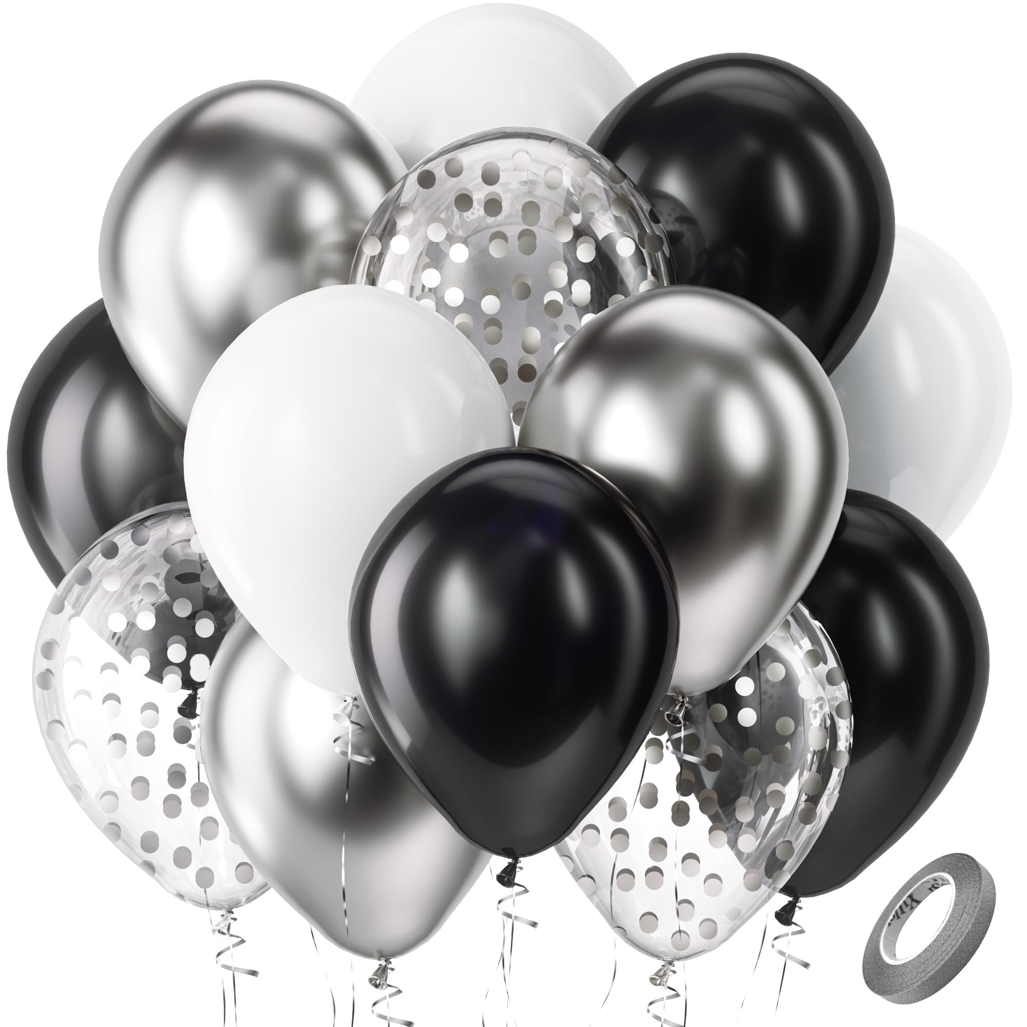 Bezente black silver confetti balloons pack for chic party decor