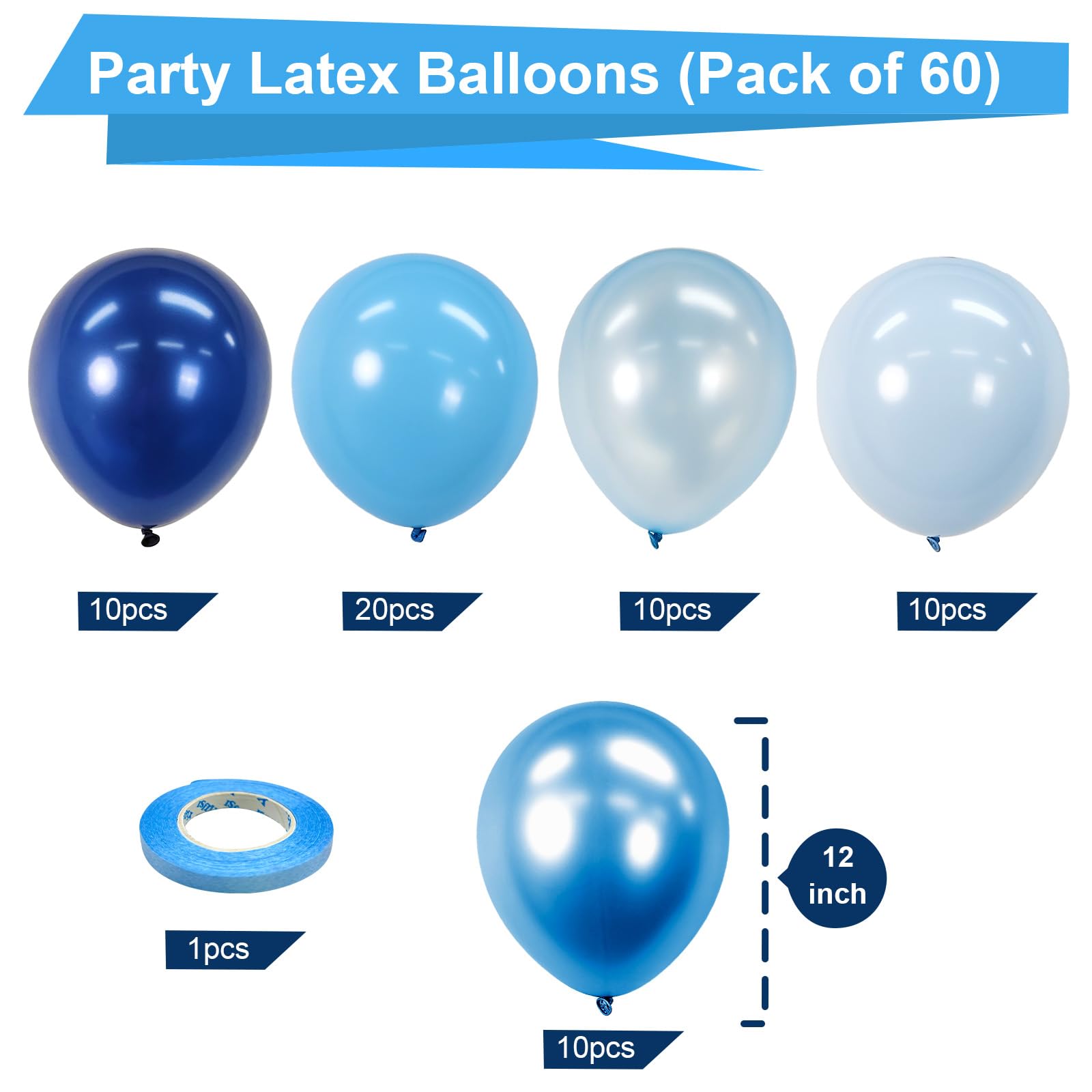 Bezente metallic blue balloons add a luxe shine to celebrations and photo backdrops.