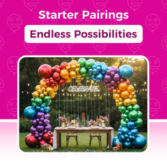 Bezente chrome balloons forming an arch for weddings and celebrations.