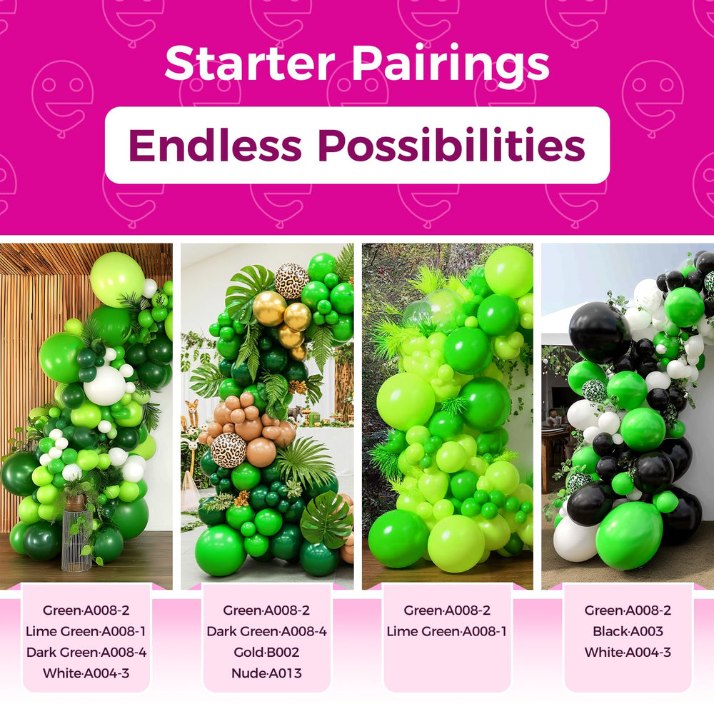 Bezente green latex balloons close-up showing durable material