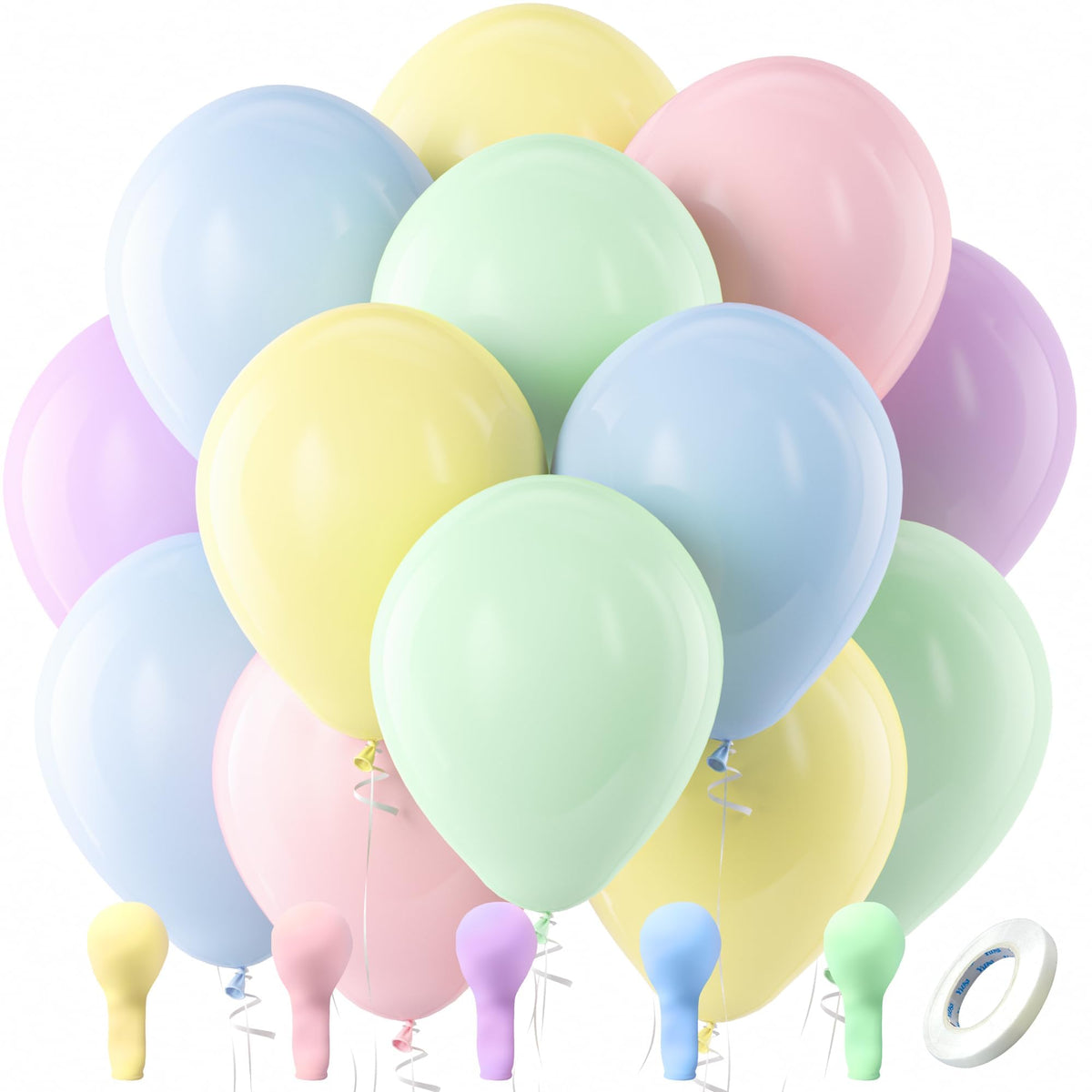 Bezente pastel balloons 12-inch multicolor 100-pack for festive decorations.