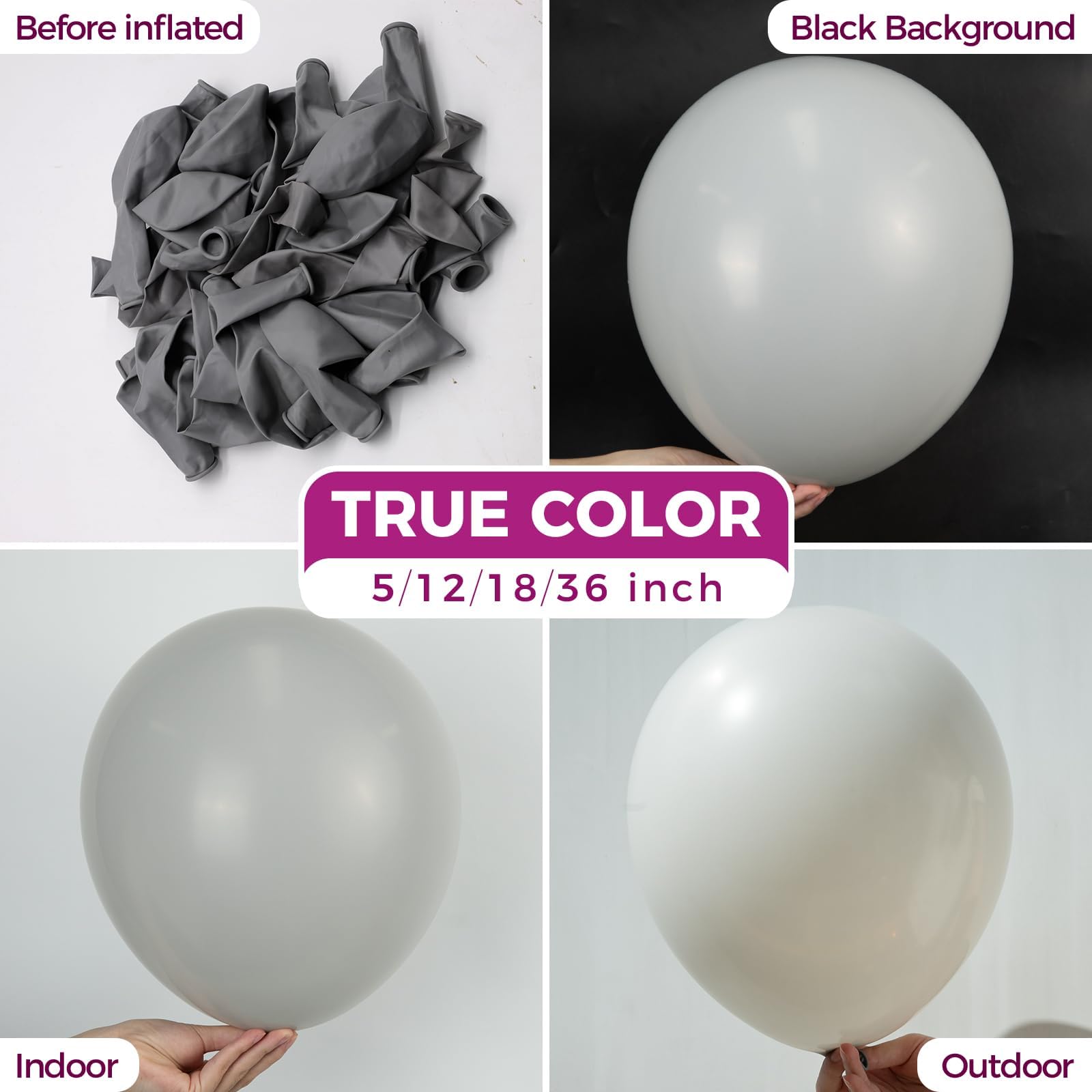 Bezente pastel-grey latex balloons closeup, showcasing durable, smooth surface.