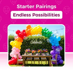 Bezente assorted balloons help craft rainbow arches and centerpieces.