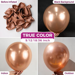 Bezente rose gold 12-inch latex balloons catching light for elegant decor