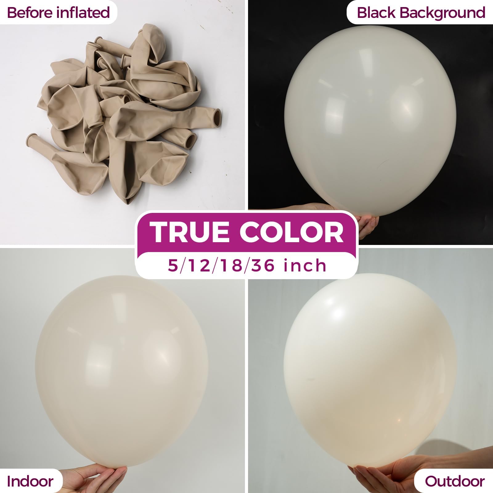 Bezente White Sand balloons with ribbon included for elegant wedding or bridal showers.