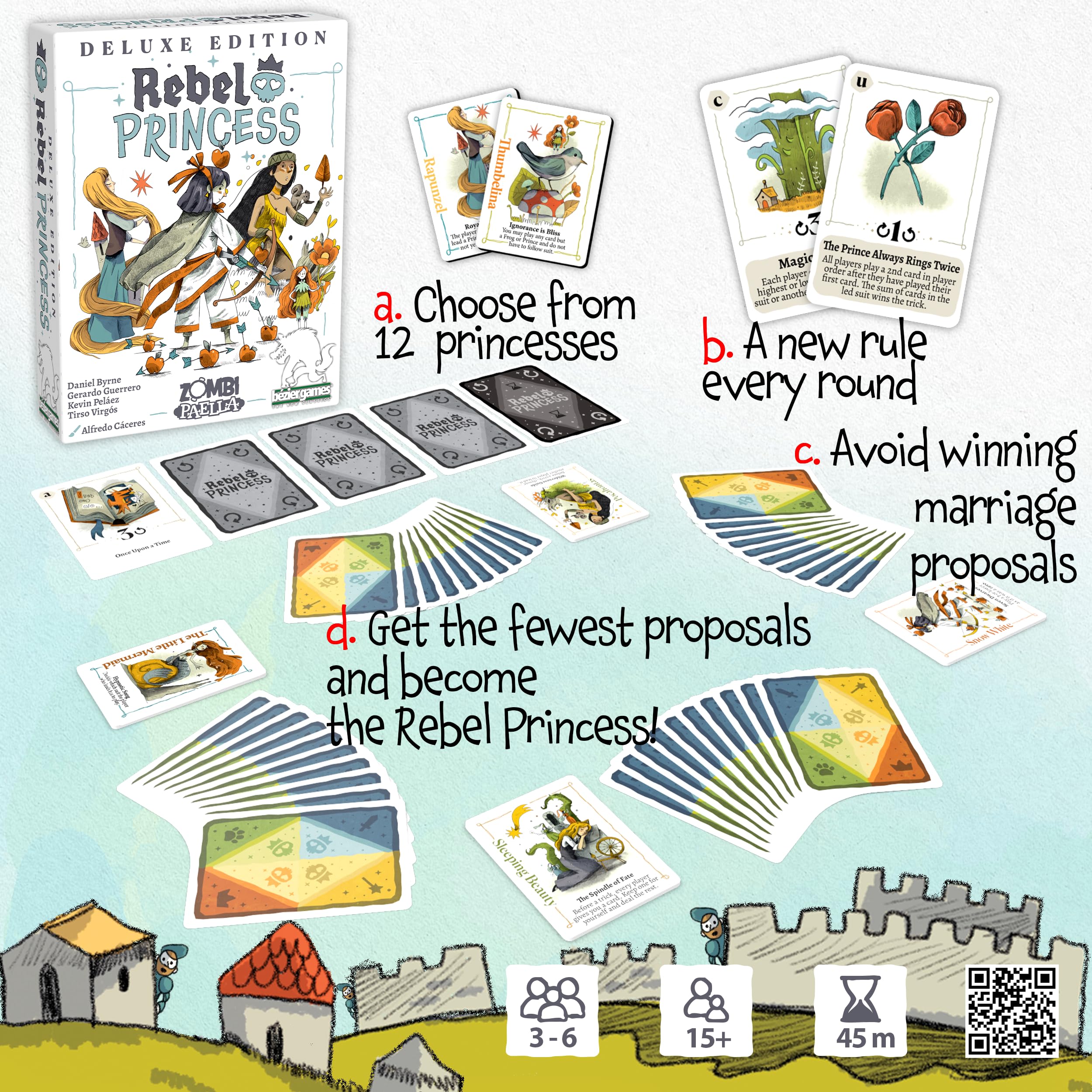 Bezier Games Rebel Princess Deluxe cards 88 display rich artwork and strategic variety