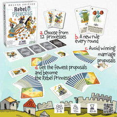 Bezier Games Rebel Princess Deluxe cards 88 display rich artwork and strategic variety