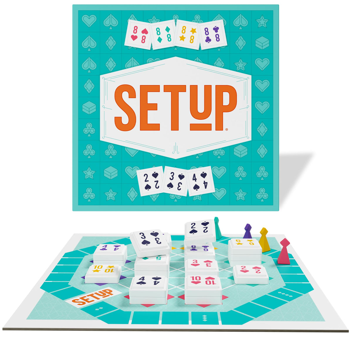 Bezzerwizzer Setup board with colorful tiles illustrating criss-cross strategy.