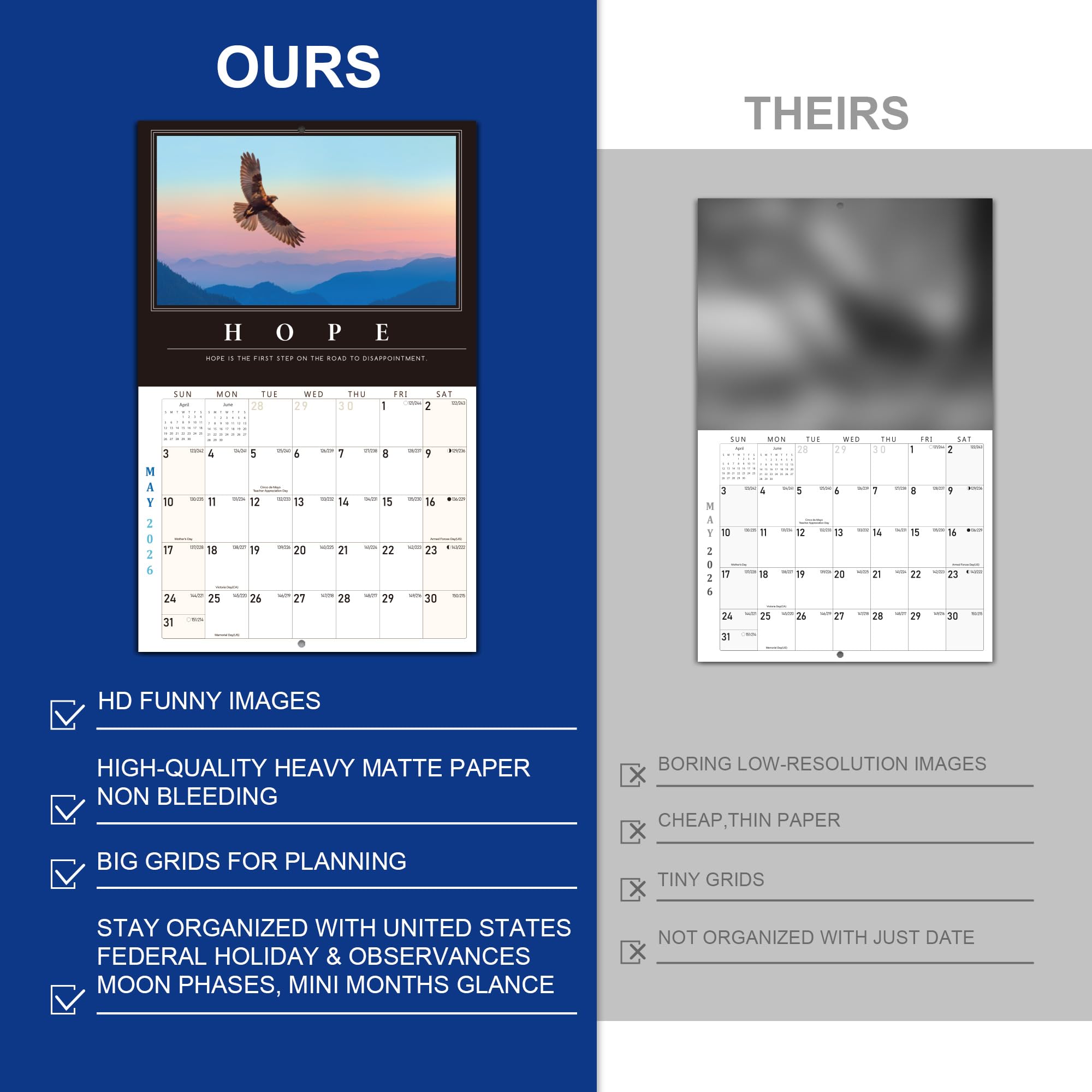 BFFPOSI Funny Calendar 2026 glossy cover and durable binding for year-long use.