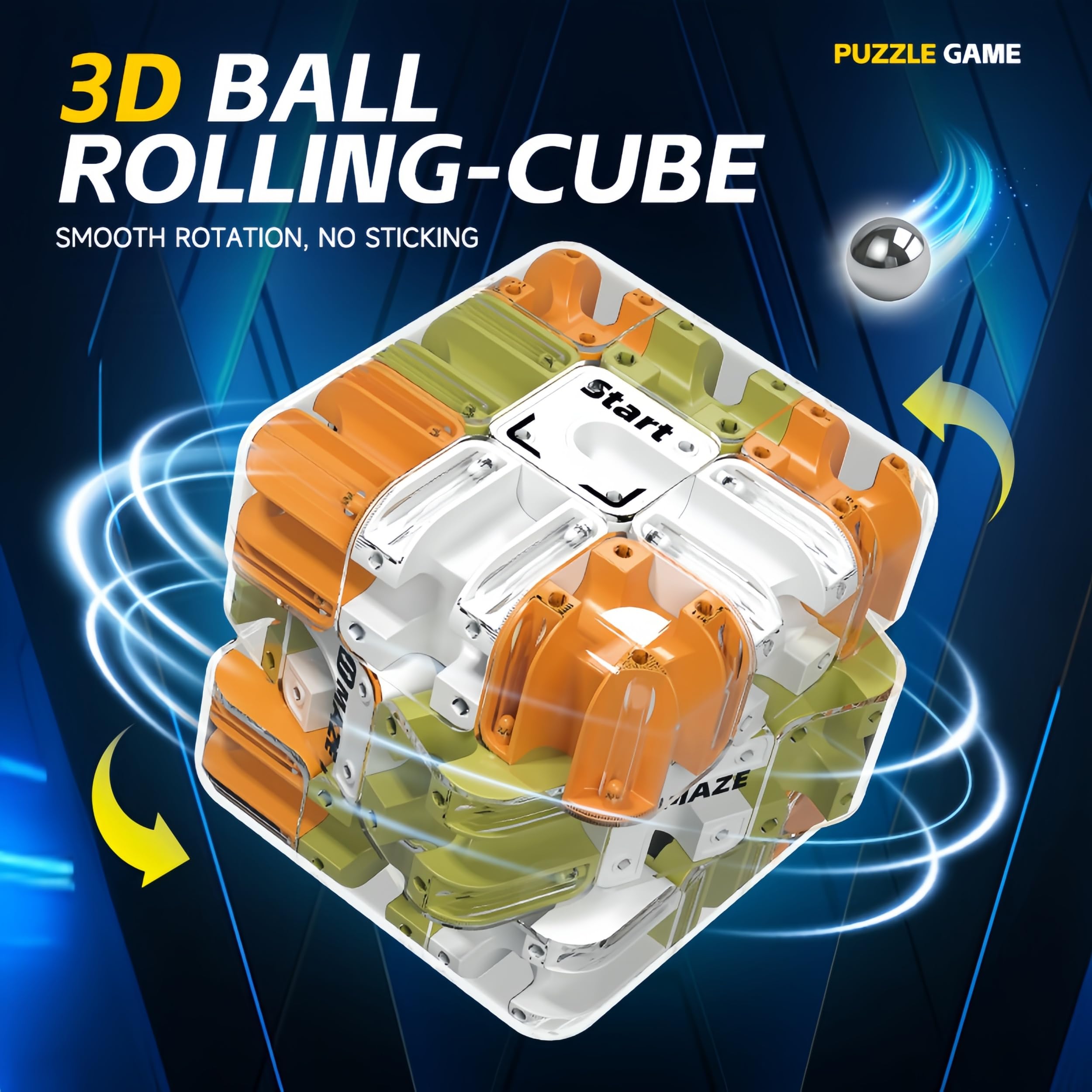 BFTDjanus 2-pack 3D Maze Cube Puzzle blue-yellow color puzzle in action supports spatial reasoning.
