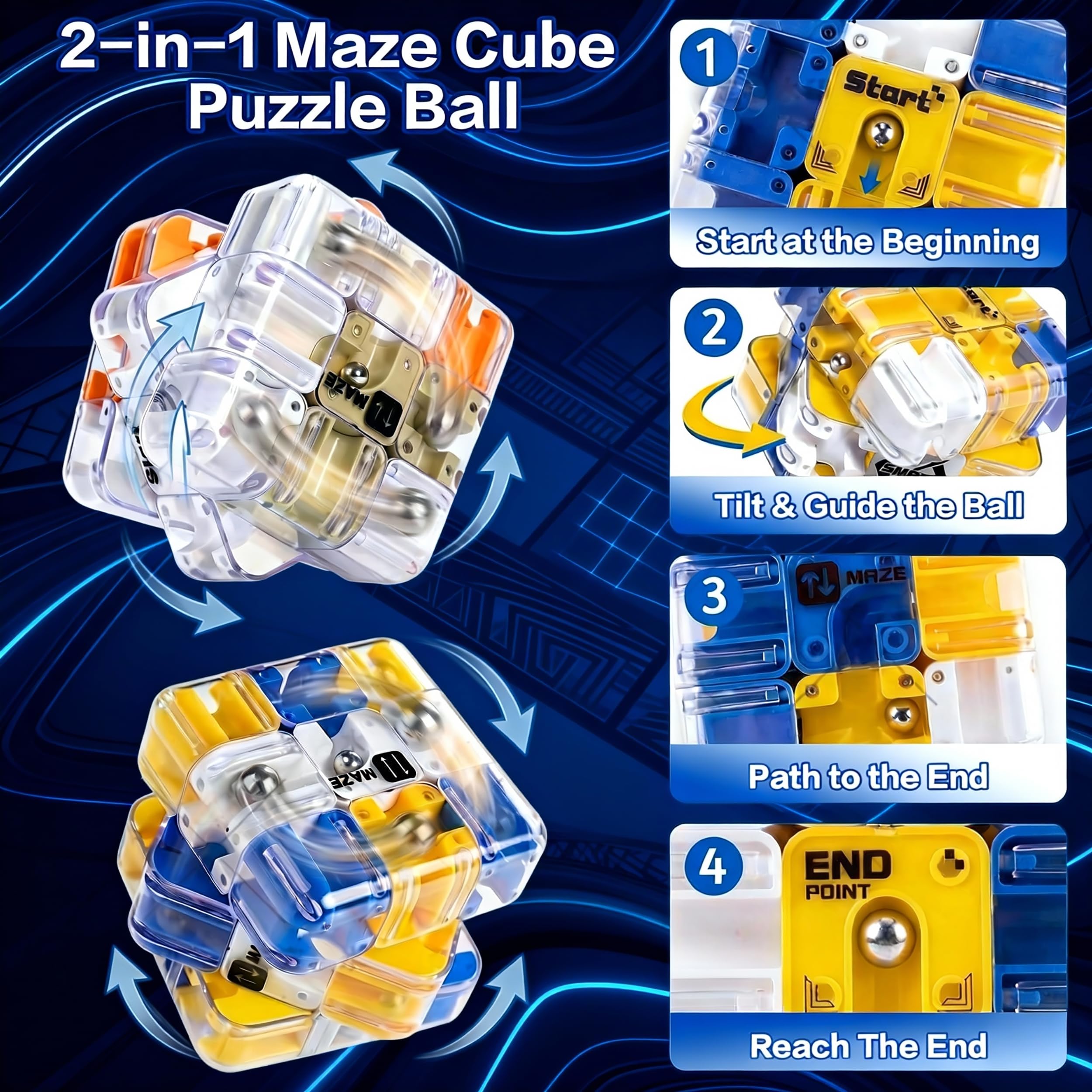 BFTDjanus 2-pack 3D Maze Cube Puzzle compact 2.75-inch size ideal for travel.