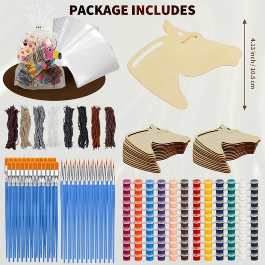 BGick six-color paint set for vibrant wooden horse crafts.