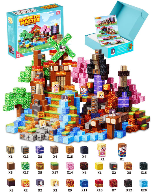 BGOVTAPO 220-piece magnetic blocks spread for imaginative building and STEM play.