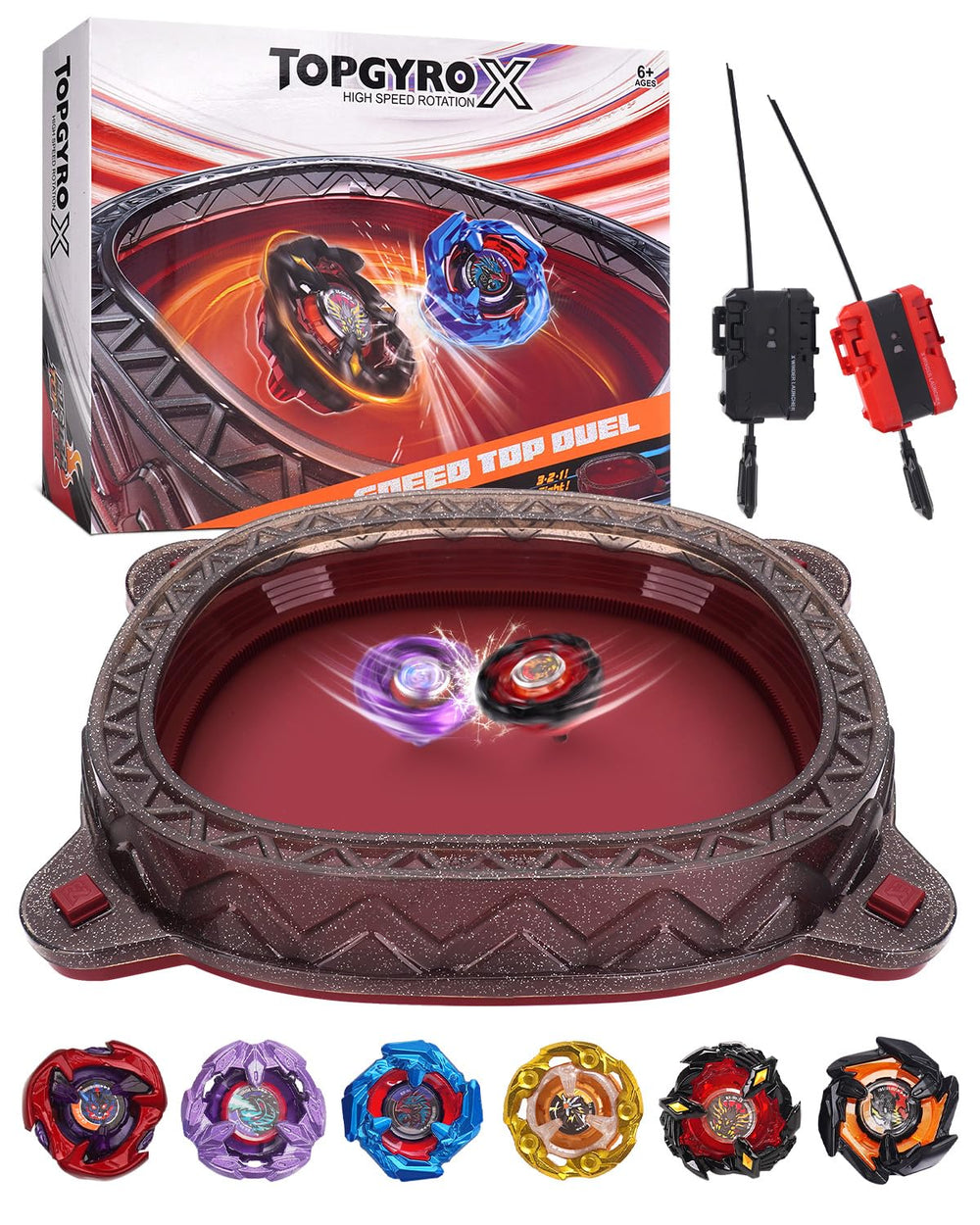 BGOVTAPO X Stadium Starter Kit arena with anti-fly roof keeps tops safely contained.