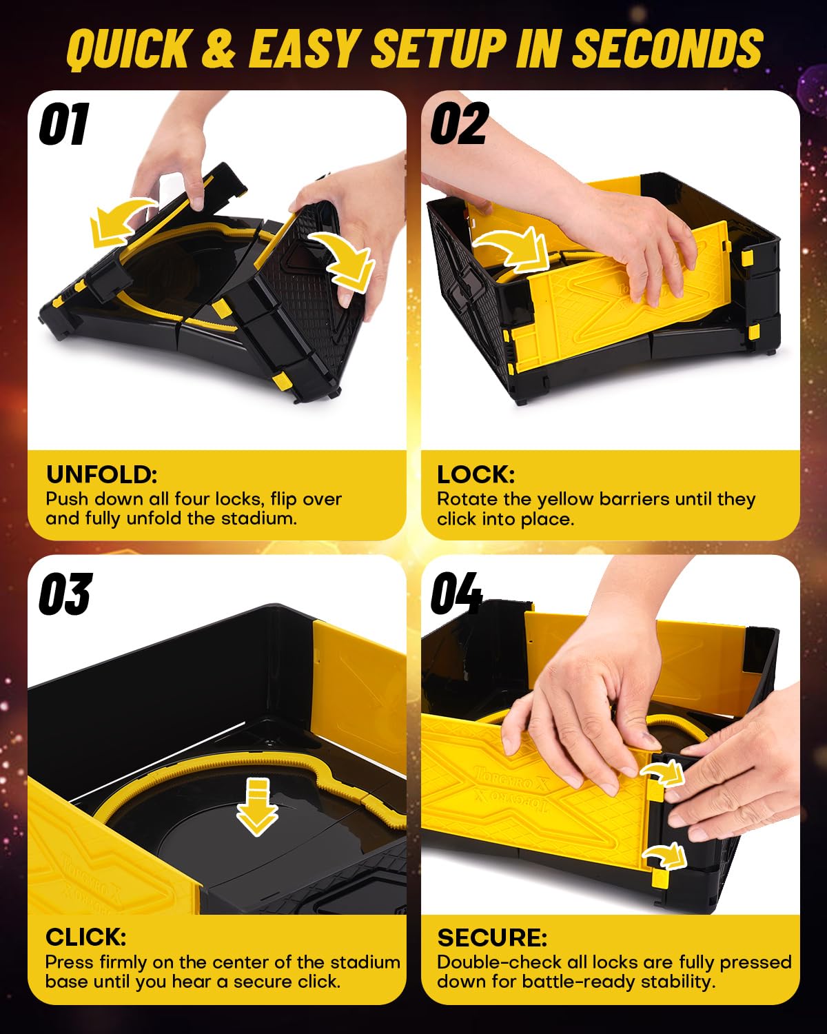 BGOVTAPO X-Track burst tops accelerate spins for dynamic clashes.