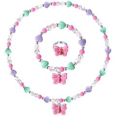 BGSHEMNI Girls Butterfly Necklace with colorful beads for cute pretend play.