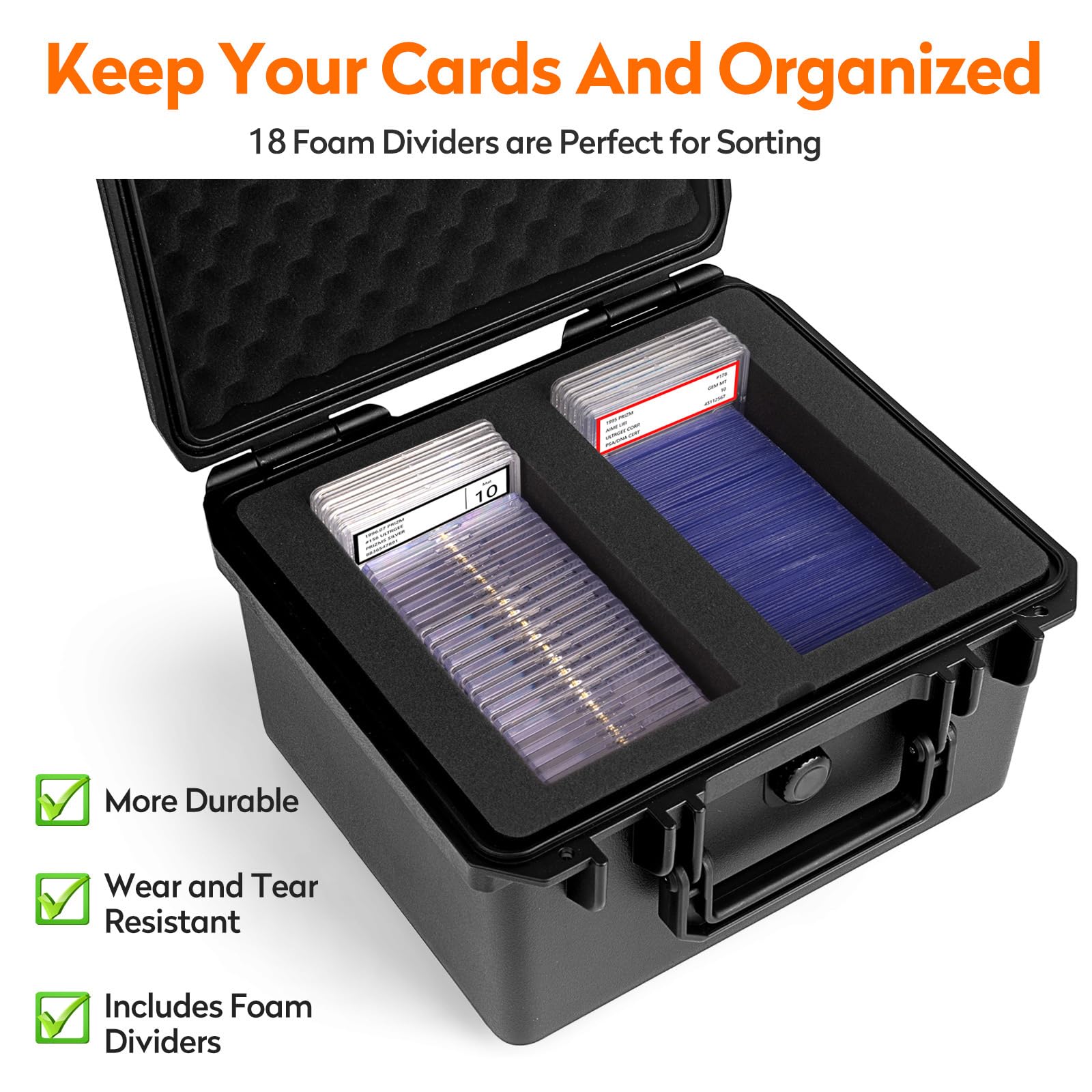 Bheddi graded card storage box capacity layout demonstrates space for many top loaders.