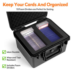 Bheddi graded card storage box capacity layout demonstrates space for many top loaders.