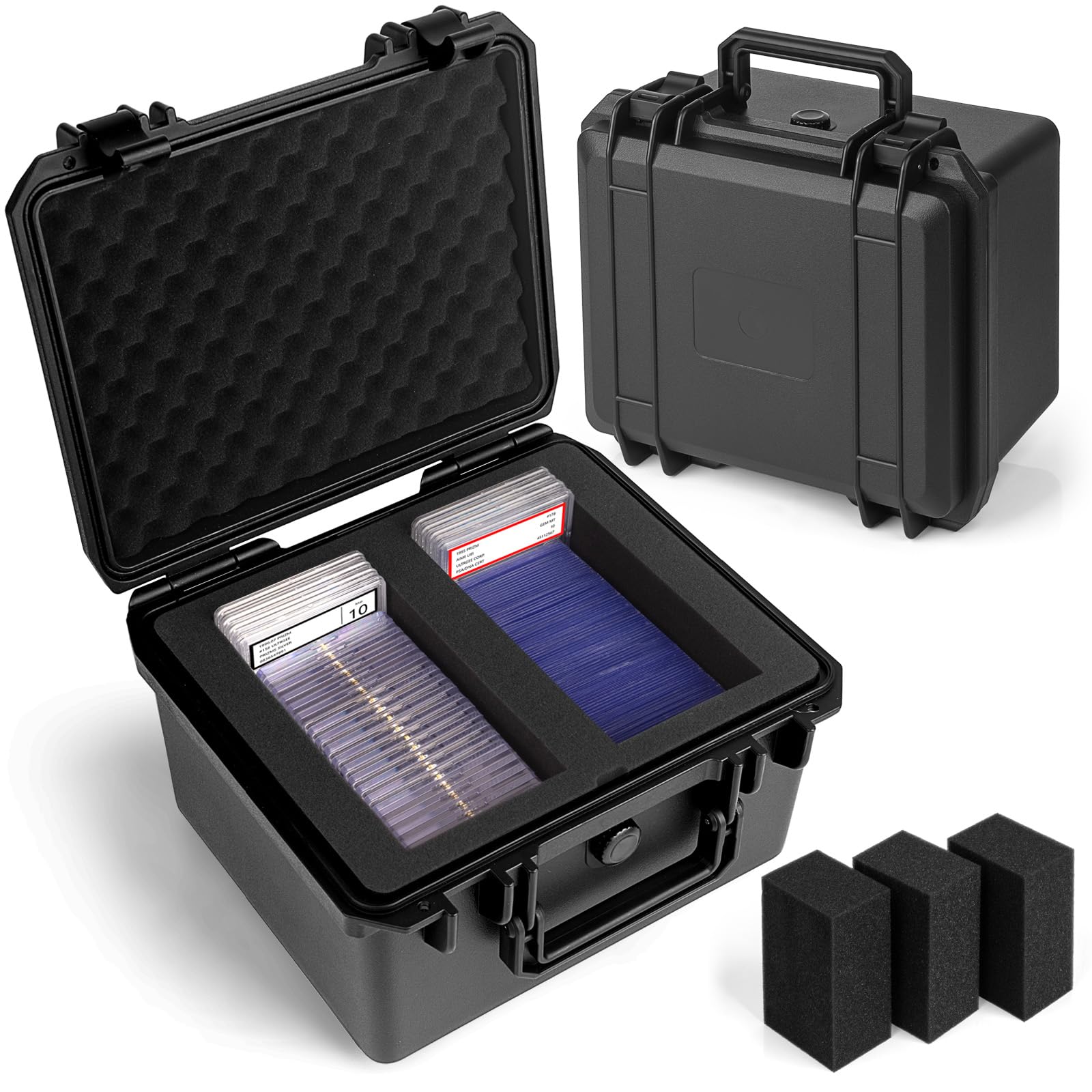 Bheddi graded card storage box front view with two secure compartments.
