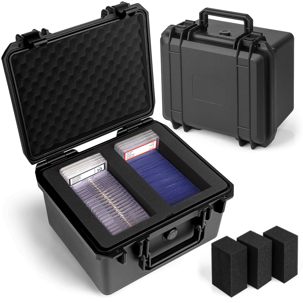 Bheddi graded card storage box front view with two secure compartments.