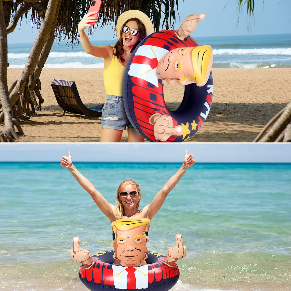 Bheddi inflatable pool ring blue lounging image emphasizes comfort.