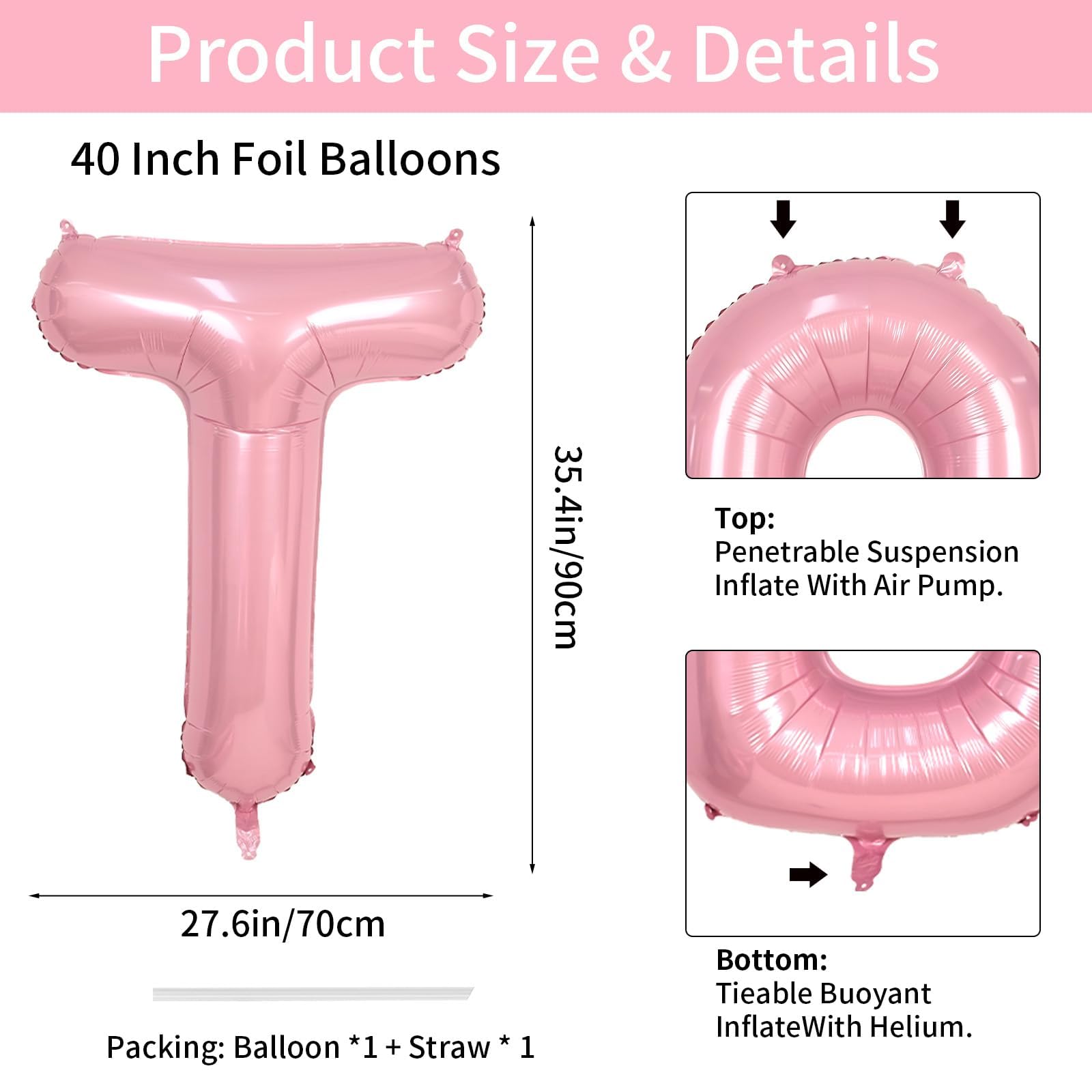 Biapian 40-inch T balloon with straw for easy inflation and reusable display.