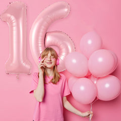 Biapian baby shower decor number 1 balloon in rose pink.