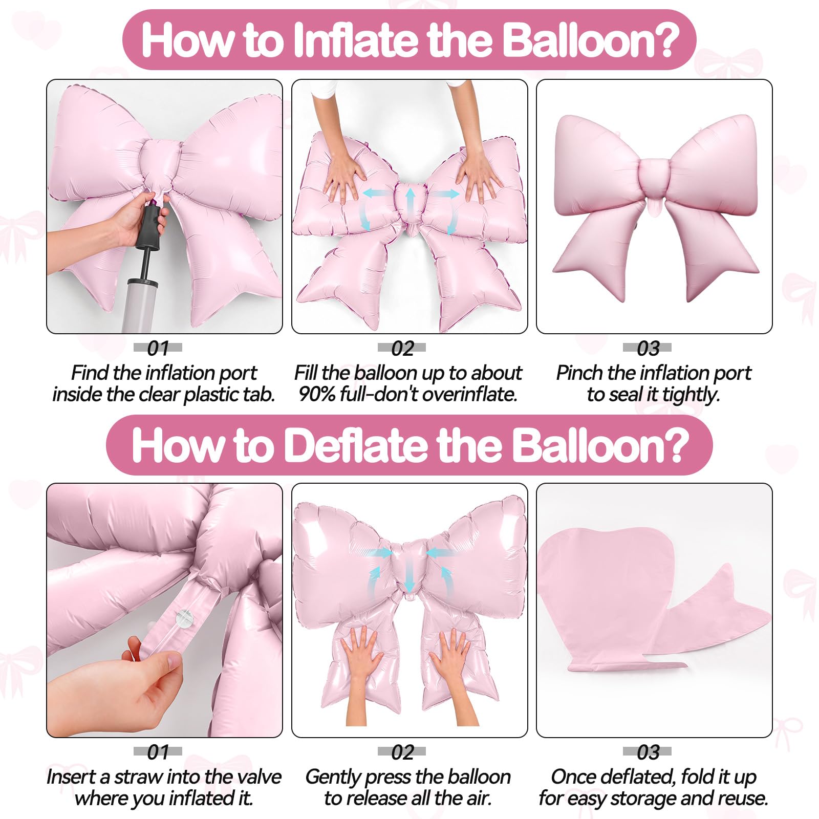 Biapian pink bow balloon decor enhances bridal or baby showers.
