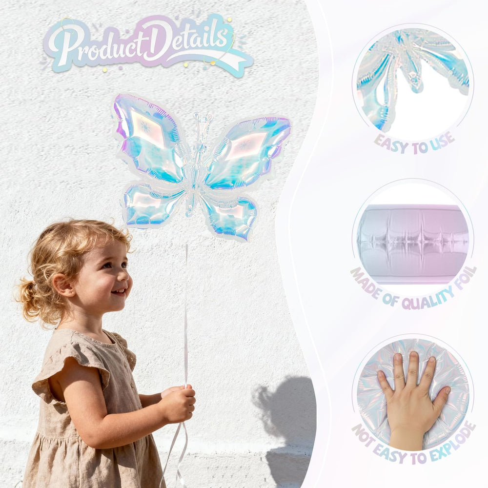 Biapian iridescent butterfly balloon inflates easily using straw and self-sealing valve