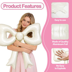 Biapian cream bow balloon close-up shows durable foil and self-sealing valve.