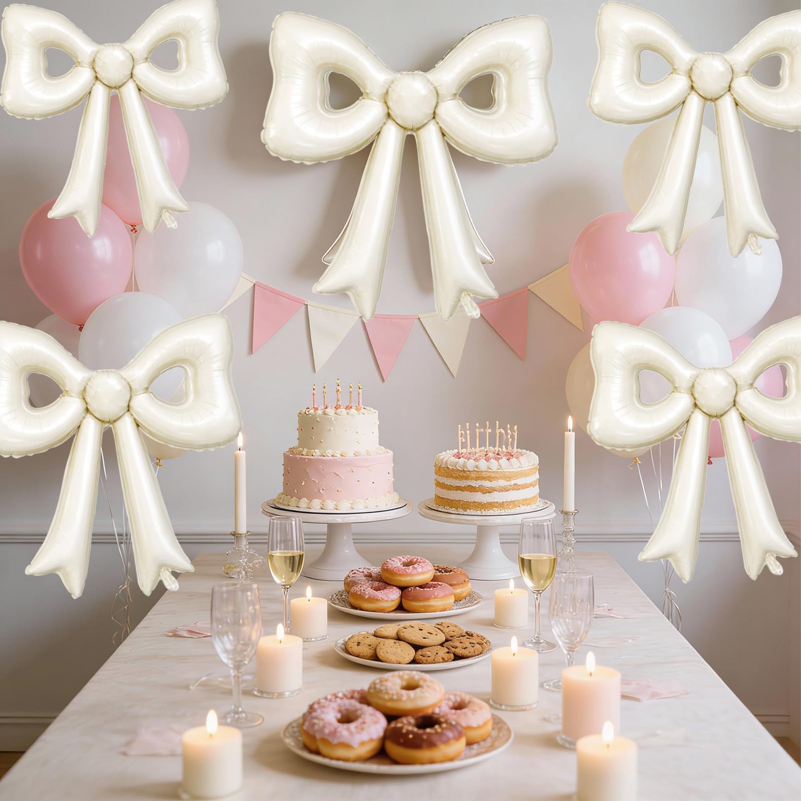 Biapian cream bow balloon paired with ribbons for celebratory decor.