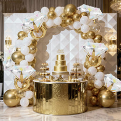 Biapian diamond ring balloons photo backdrop adds celebration memories.