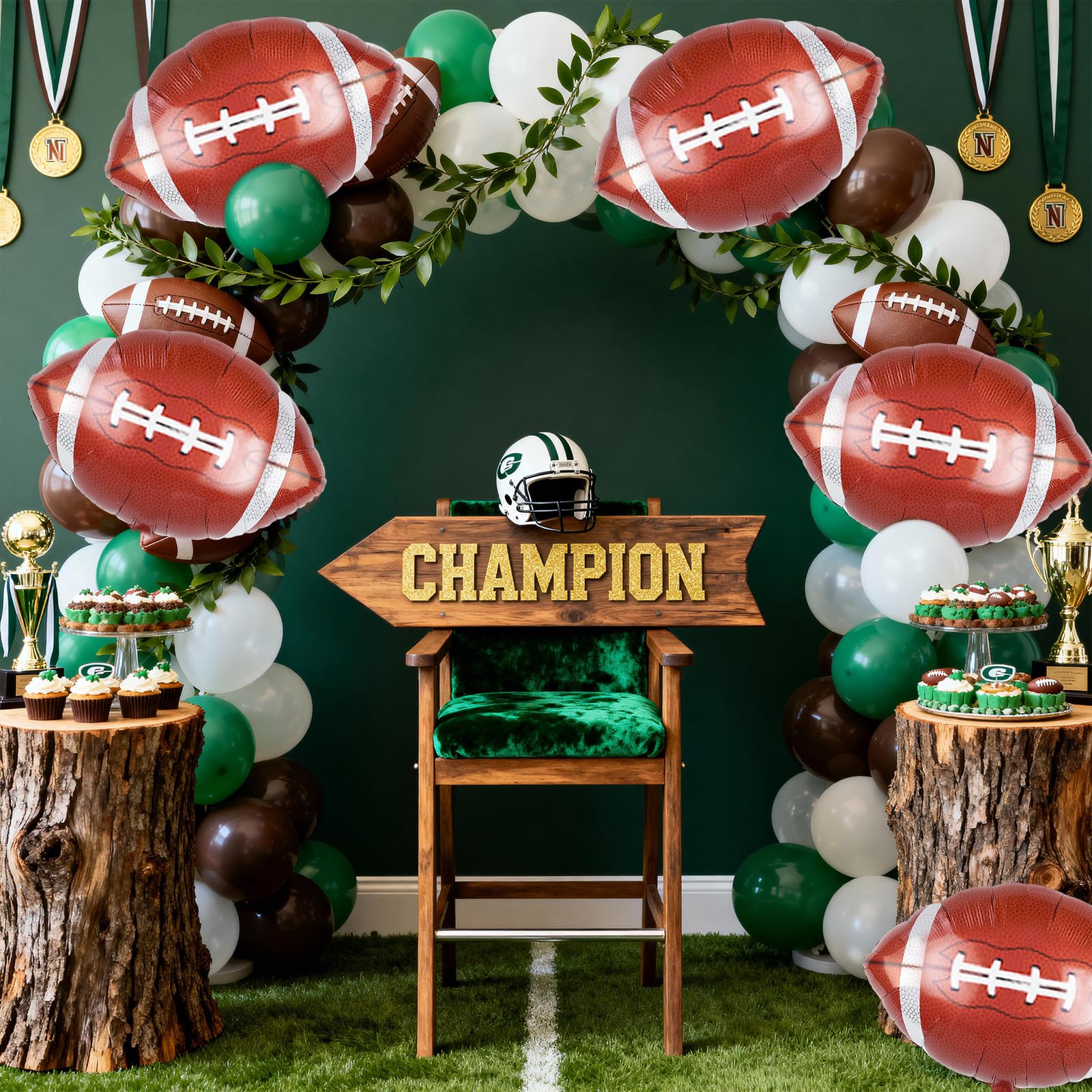 Biapian football balloons highlight the dessert or gift table attractively