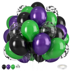 Biapian Halloween balloons with green, black and purple bat print for festive party decor.