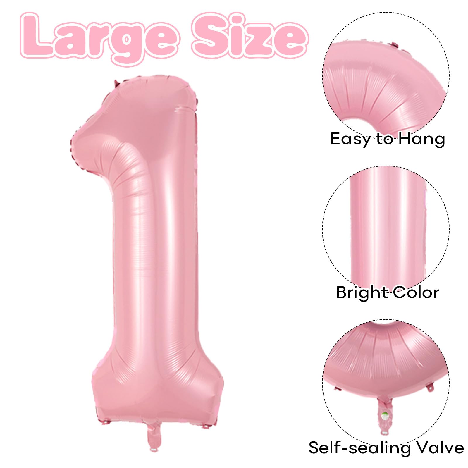 Biapian light pink number 1 balloon with straw for easy handling.