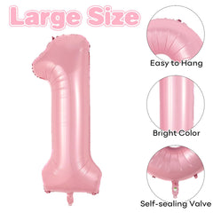 Biapian light pink number 1 balloon with straw for easy handling.
