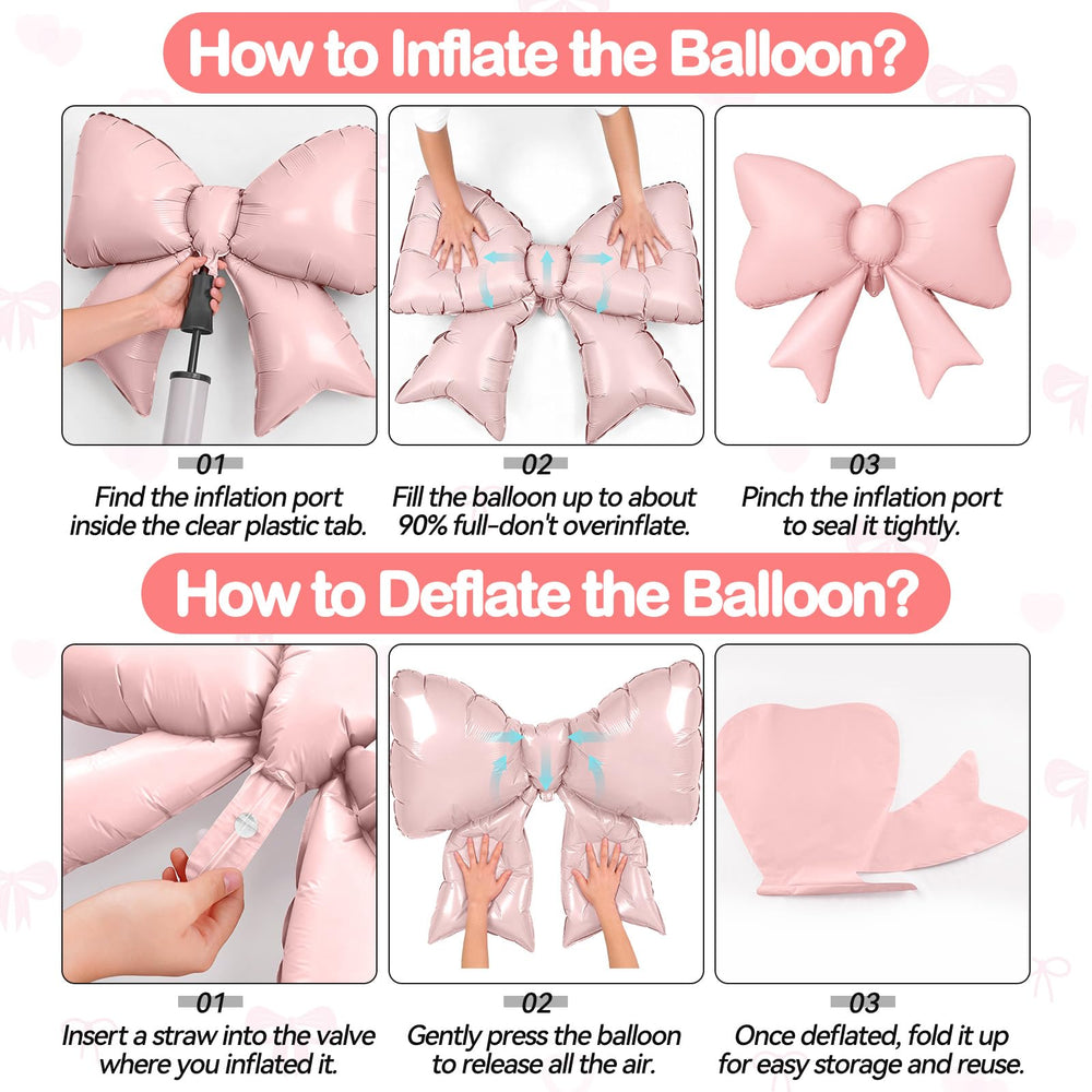 Biapian pastel pink bow balloon used as table decor and backdrop.