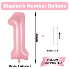 Biapian pastel pink number 1 foil balloon adds festive color.